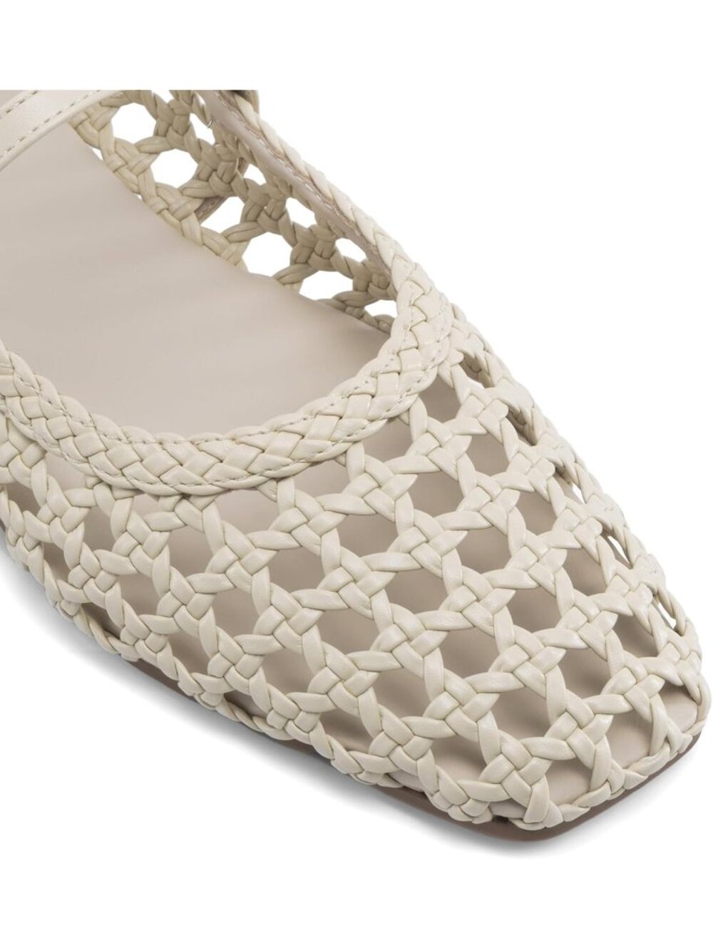 Women's Woven Mesh Ballet Flats Beige Square Toe Mary Jane Dressy Shoes - Picture 6 of 6